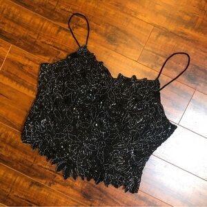 Vintage Silk Beaded Corset-Style Tank Top (LIKE NEW)(90s)(REVOLVE)(Sz Small)